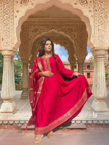 Shade Of Pink Fushcia Slik Blend Anarkali Suit