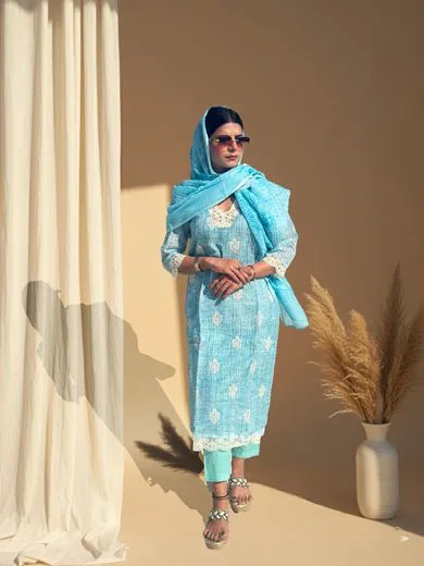 Blue muslin cotton suit