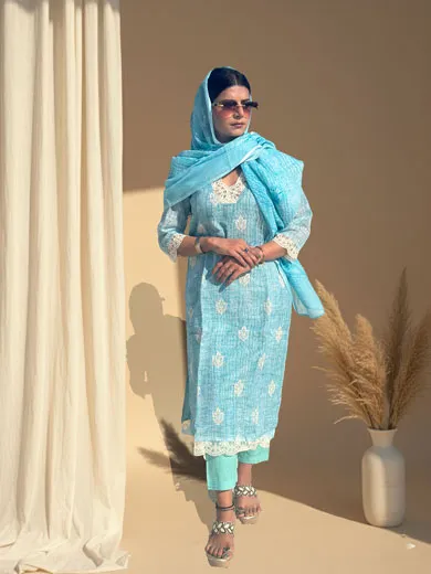 Blue muslin cotton suit