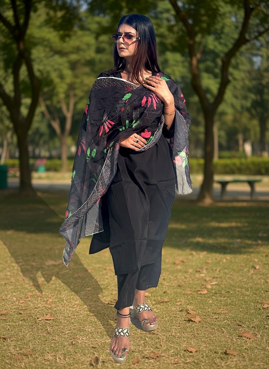 Black muslin cotton suit 1