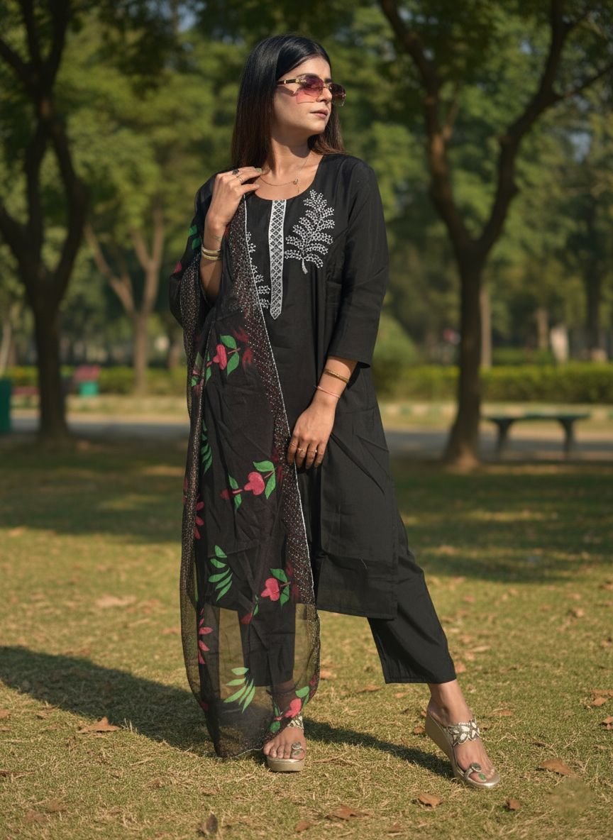 Black muslin cotton suit 1