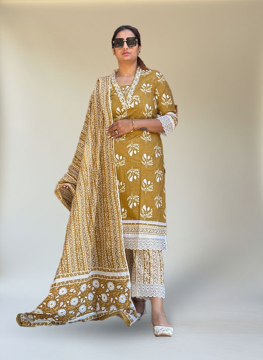 Golden muslin Cotten Suit