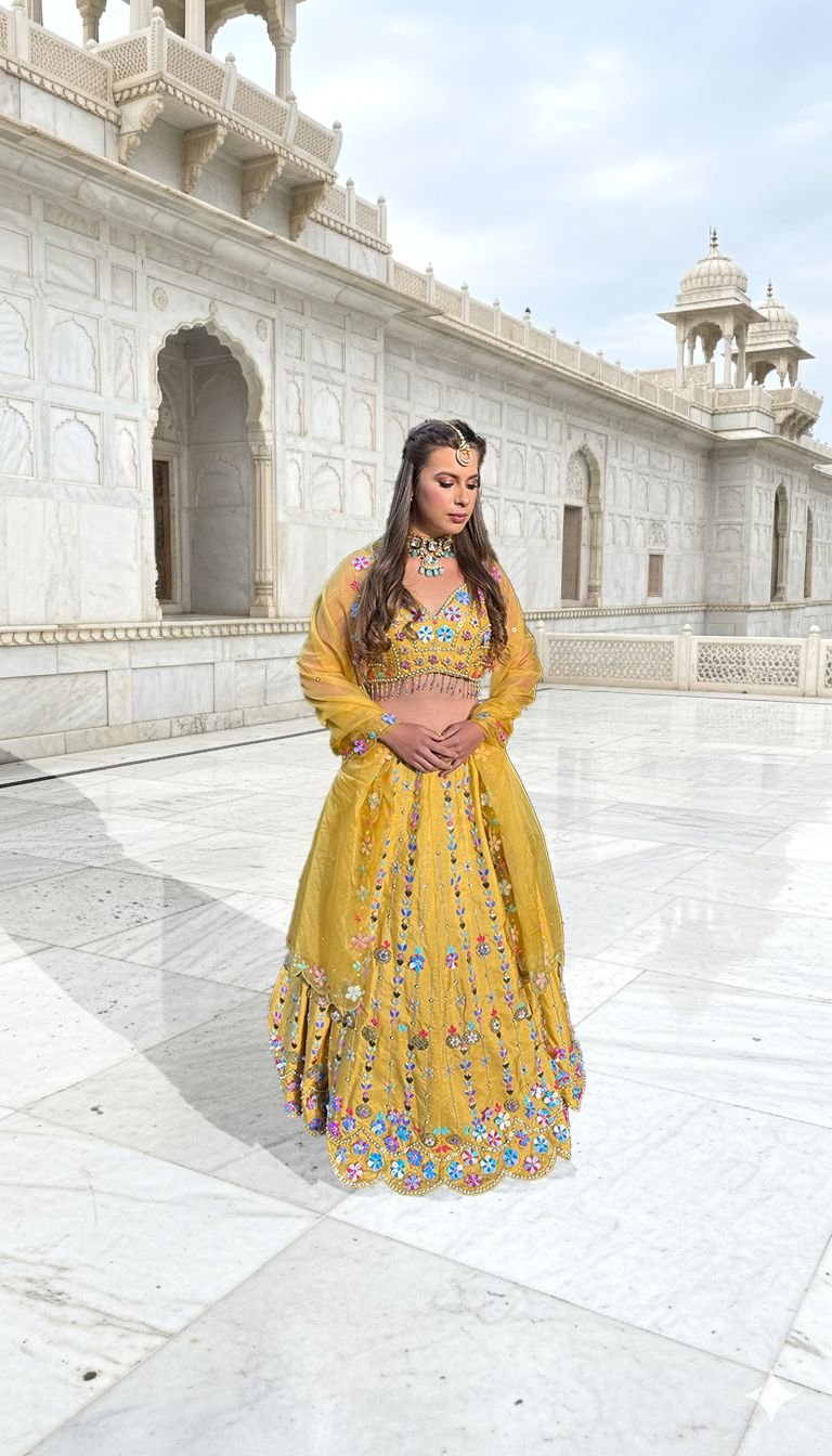 Hand Work Yellow Lehenga