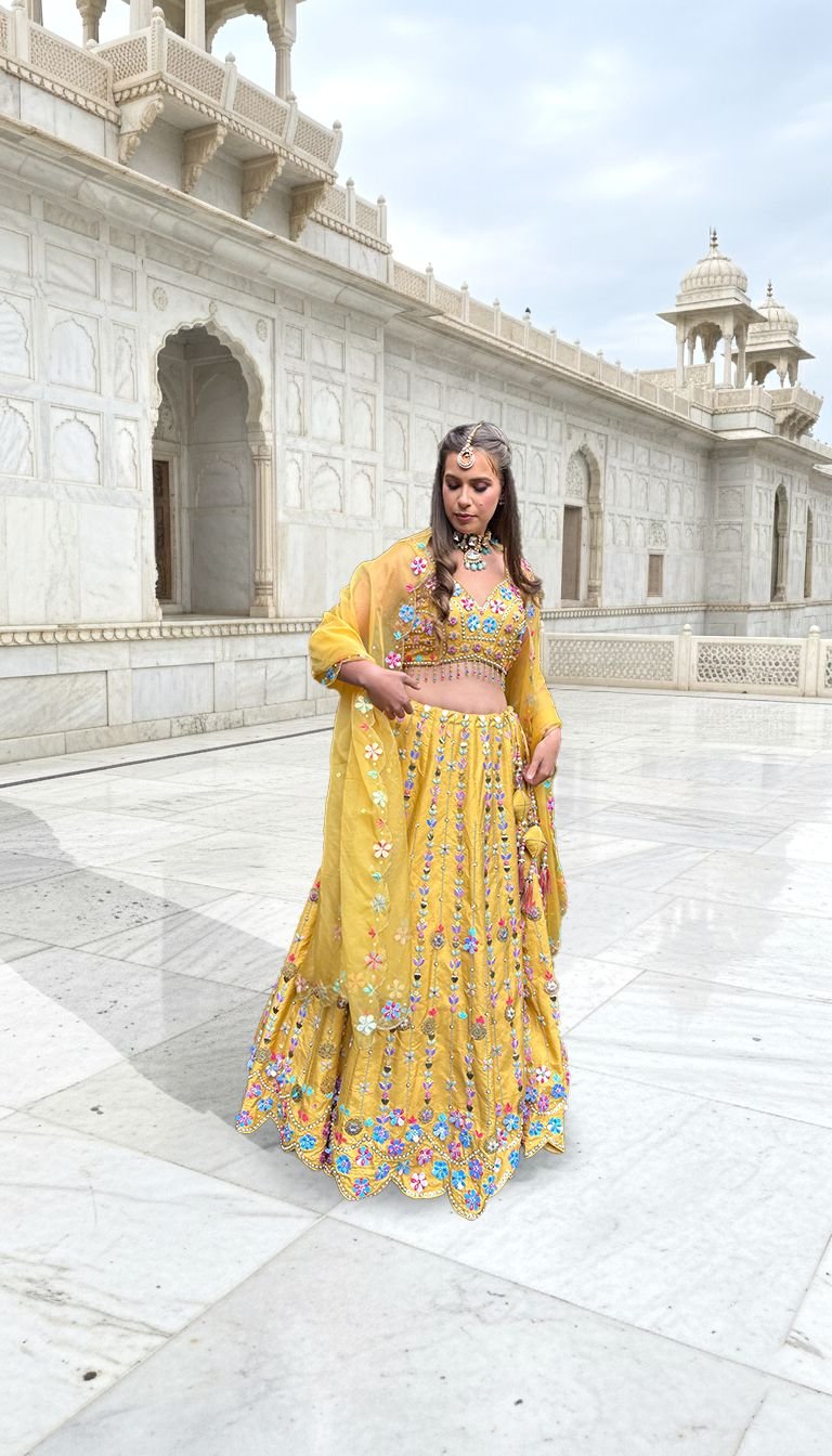 Hand Work Yellow Lehenga