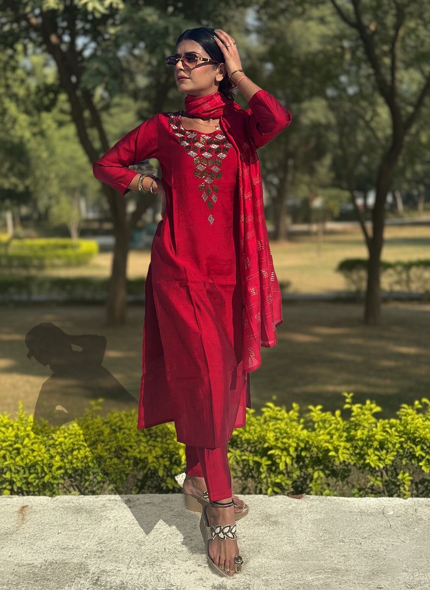 Maroon Muslin Cotton suit