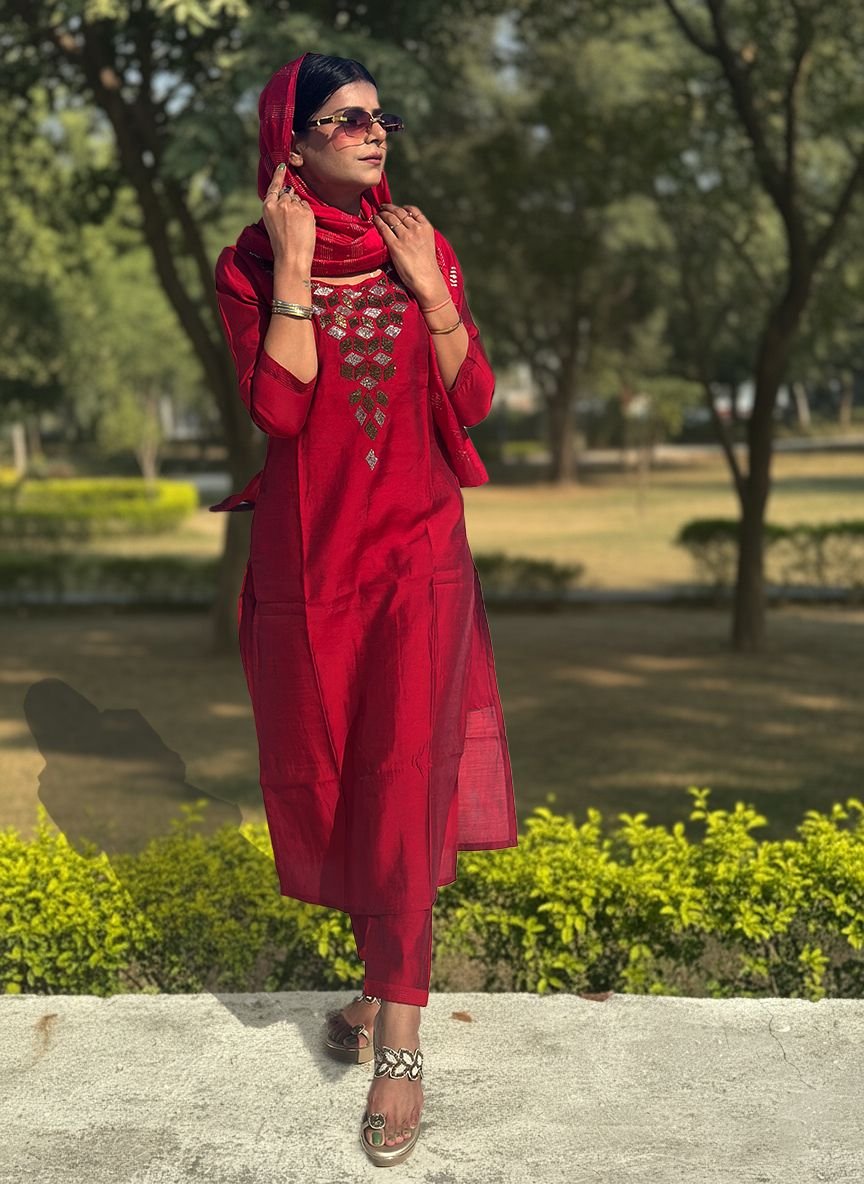 Maroon Muslin Cotton suit