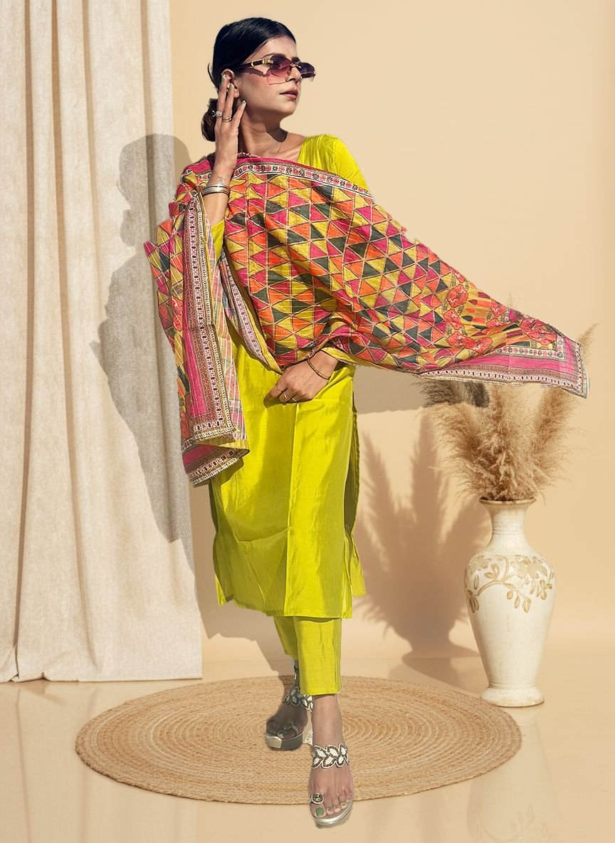Yellow muslin cotton suit