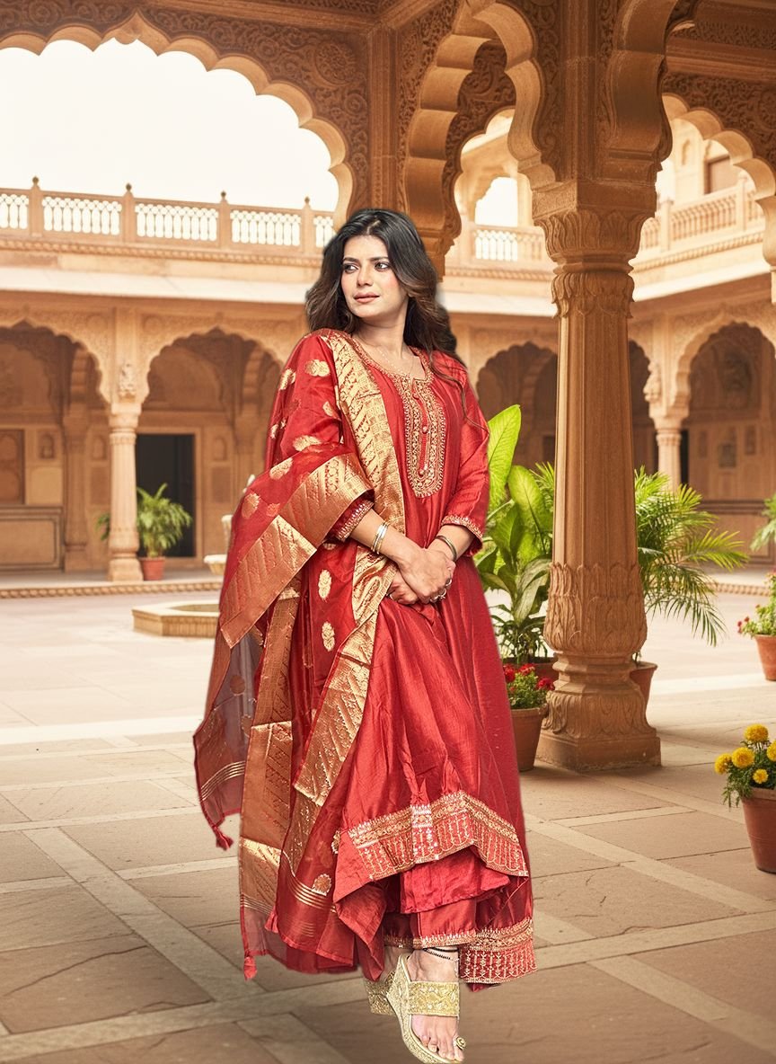 Rust Silk Anarkali Suit