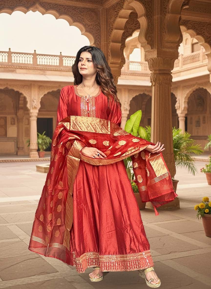 Rust Silk Anarkali Suit
