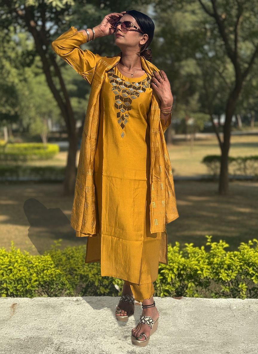 Yellow muslin Cotton Suit