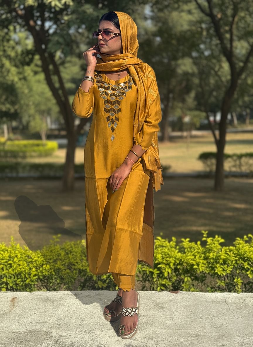 Yellow muslin Cotton Suit