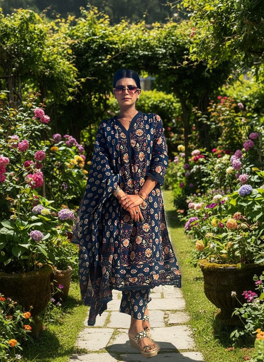 Navy blue muslin cotton suit