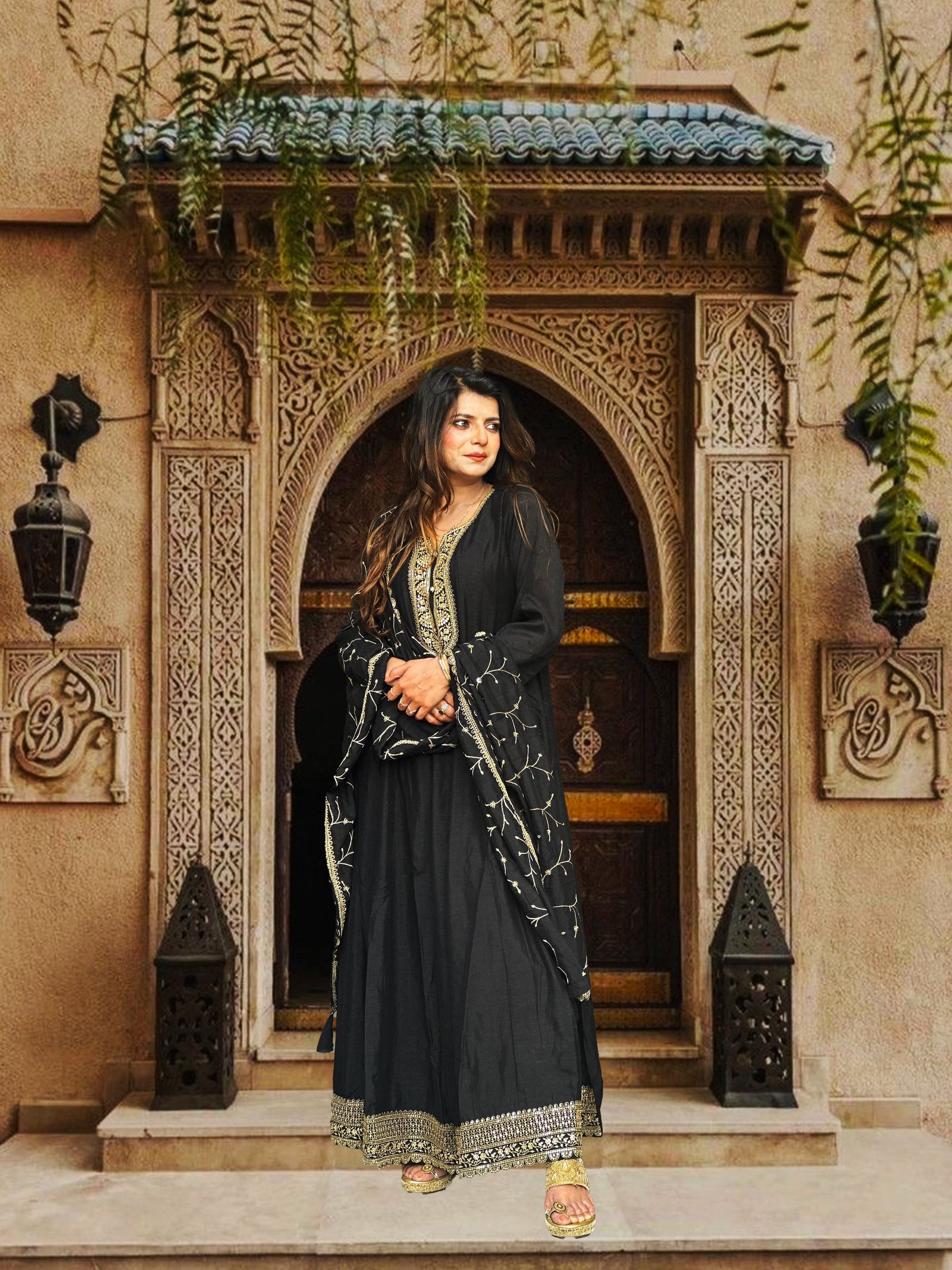 Black Silk Blend Anarkali Suit