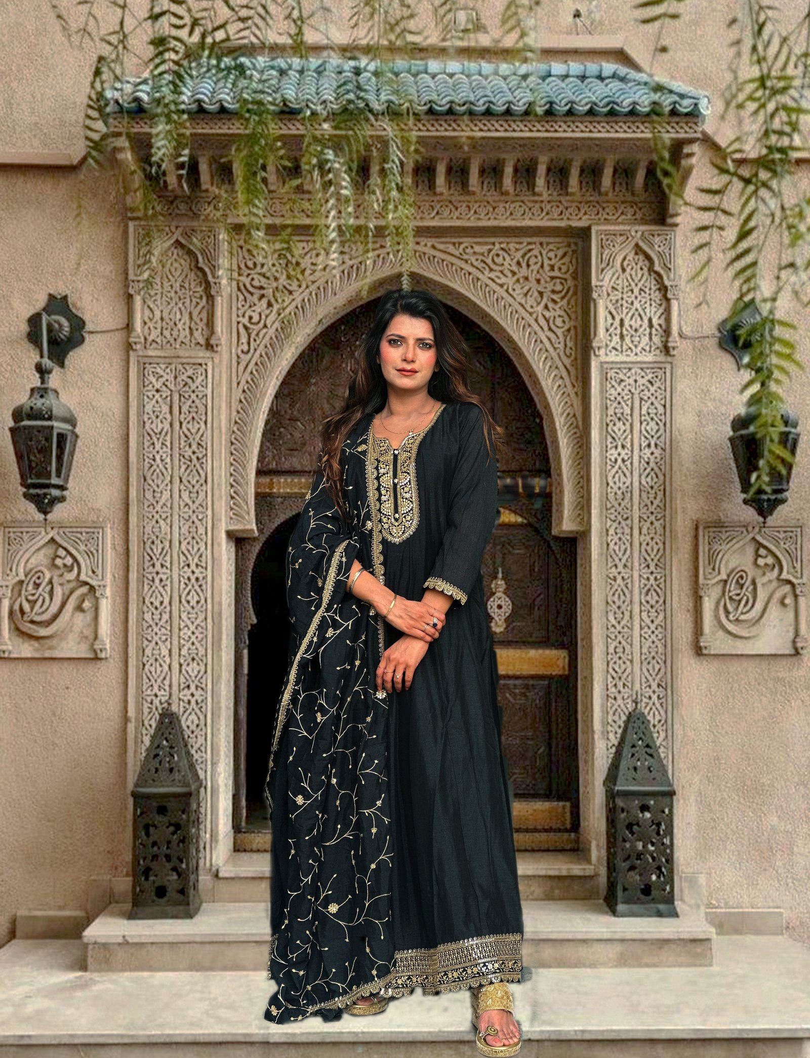 Black Silk Blend Anarkali Suit